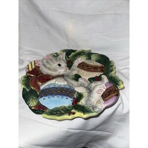 VTG‎ FITZ AND FLOYD Christmas Kitten Kitty Canapé Plate
